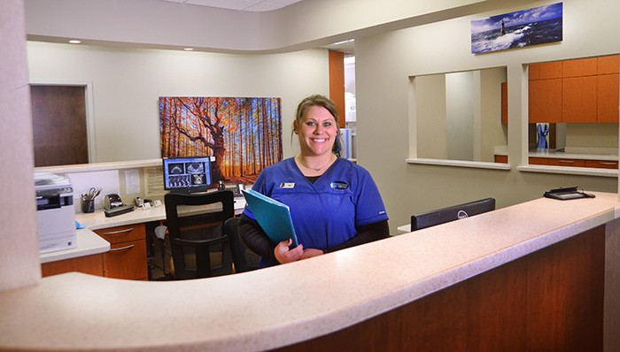 Jen at front desk
